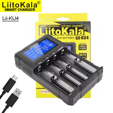 LiitoKala Lii-KU4 LCD QC3.01 Battery Charger For 21700 20700 26650 16340 CR123A 18350 14500 1.2V Ni-