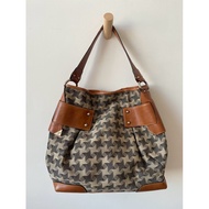 Vintage Mila Schon shoulder bag in canvas and rustic leather - secondhand