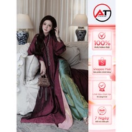 Modern women's ao dai, 4-panel metallic silk ao dai with pants of the same high quality, size S - 3X