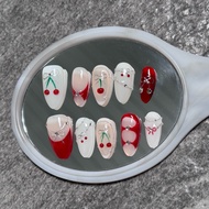 🇲🇾 Ready stock Red cherry ribbons Press on Nails Set (Size S only)