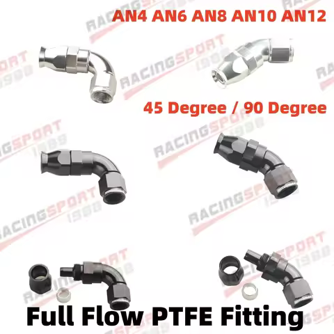 45 Degree / 90 Degree AN6 AN8 AN10 Aluminum High Full Flow Reusable Swivel For PTFE Hose End Fitting