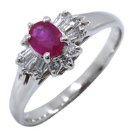 Size 12.5 Ring, Pt850 Platinum x Ruby x Diamond, 0.38/D0.27, Approx. 3.4g, Women's [Used]