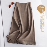 J394🥰🥰Cotton Linen Mid-length Skirt Half Length Skirt Women's A-line Skirt Artistic Retro Skirt Comm