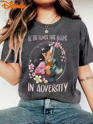 Disney Mulan Sword and Cherry Blossom T Shirt Vintage Women's Men Cotton Tee Unisex Short Sleeve Ove