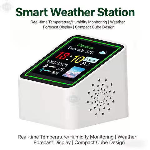 Smart Wifi Weather Station Display Weather Temperature Humidity Time Alarm Clock Desktop Electronic 