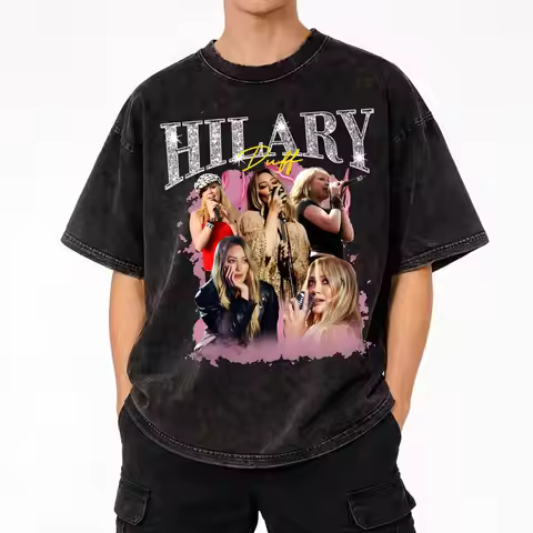 Hilary Duff The Lucky Me Tour 2026 Washed T Shirt Streetwear Hip Hop Novelty T-Shirt Tees Tops Men W