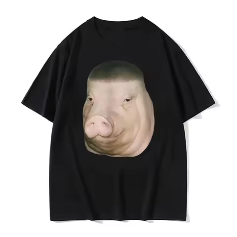 Wig Pig Gradient Buzz Cut Funny Hairstyle Emoji T-shirt, Retro Women's Humorous T-shirt Summer Stree