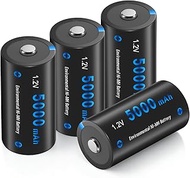 CITYORK 2 Pack 5000mAh Rechargeable C Batteries and 2 Pack 10000mAh D Batteries with 8 Bay LCD Unive