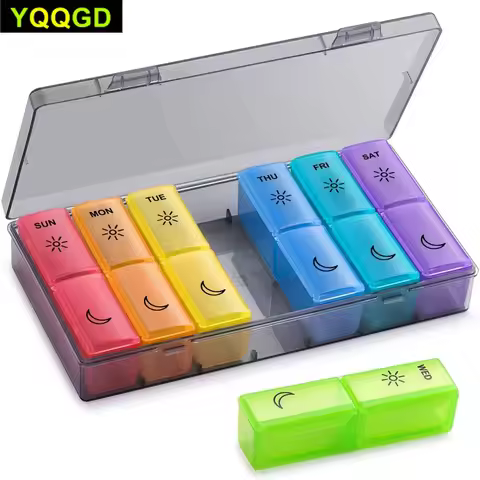 1PC Weekly Pill Organizer 2 Times a Day,Am/Pm Daily Pill Case Medicine Organizer,Push Button 7 Day P