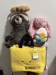Jellycat 浣熊，兔仔，Selfridges，法包