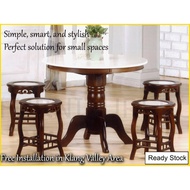 💥YearEnd Sale💢Ming 30" Round Retro Kopitiam Natural Marble Dining Table & 4 Stools Free Installation