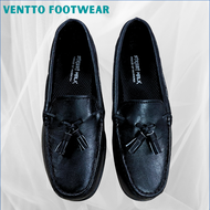 Ventto Footwear Black Loafer Shoes for Men with Tussle Marikina Made Black Leather Shoes for Men Han