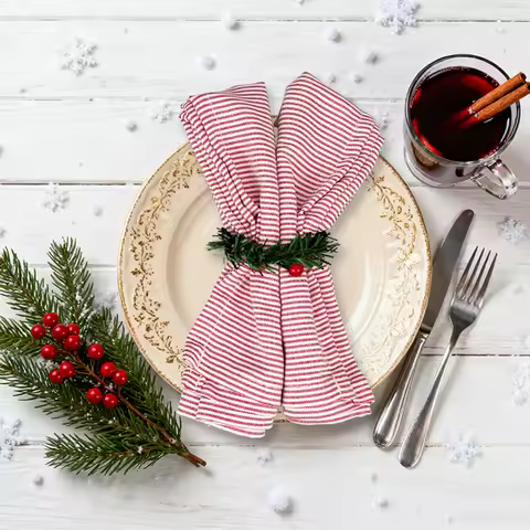 Set of 6/12/24 Christmas Style Red and White Striped Napkins Suitable for Parties Gatherings Restaur