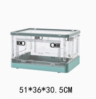 可疊高折疊收納箱 收納櫃 衣櫃-55L透明綠（三開門）
