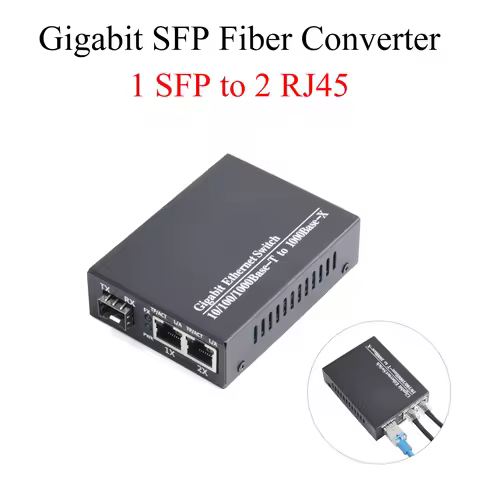 Gigabit SFP Media Converter 1 SFP to 2 RJ45 Transceiver 10/100/1000M Fiber Optic Switch With 3KM LC/