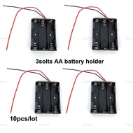 10pcs/lot 2pin Black Plastic 3 Slots AA 3x1.5v  4.5v Battery Storage Box Case DIY Batteries Containe