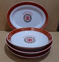 早期大同紅四方印福壽瓷盤  4 件組-警察局-直徑20.5公分
