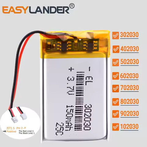 402030 3.7V 200mAh JST 1.5mm 2pin Lithium Polymer LiPo Rechargeable Battery 302030 502030 602030 702