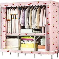 Portable Wardrobe Cloth Wardrobe Pink Fabric Wardrobe,Home Clothing Wardrobe Rail Open Stable Bedroom Closet Portable Metal Folding Wardrobe,168 * 108 * 48cm Portable Cloth Hanger ()