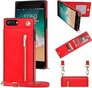 KIHUWEY iPhone iPhone 8 Plus iPhone 7 Plus Crossbody Wallet Case with 5 Card Slots,Wrist Strap Protective Kickstand Shoulder Cross Body Zipper Pocket Cover for iPhone 7/8 Plus 5.5 Inch Red