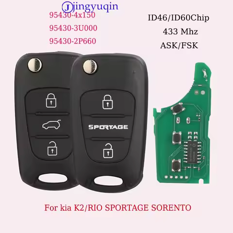 jingyuqin Remote Car Key For Kia K2/RIO SPORTAGE SORENTO 433Mhz ID46/ID60 Chip 3 Buttons Flip Foldin