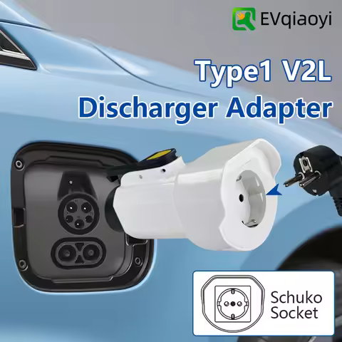 EVqiaoyi Type1 V2L Discharger Adapter with EU Socket Vehicle to Load Plug for IONIQ 5/6 KIA EV6/9 MG