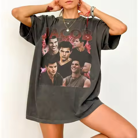 Vintage Jacob Black Shirt Twilight Saga Graphic Tee Taylor Lautner Retro Shirt Summer unisex Loose a