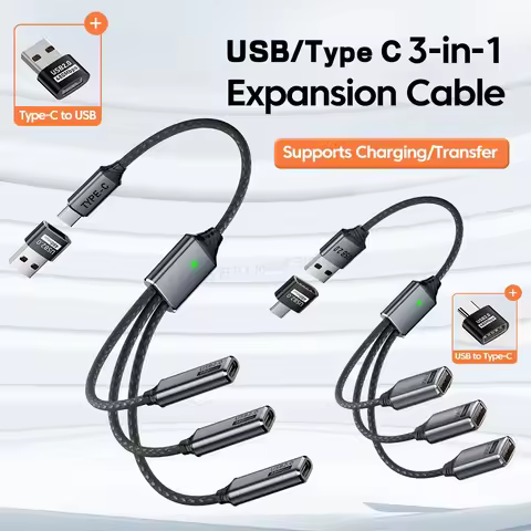 3 in 1 USB Type C Splitter HUB Expansion Cable Multi Port Expander Phone Charger Power Adapter OTG C