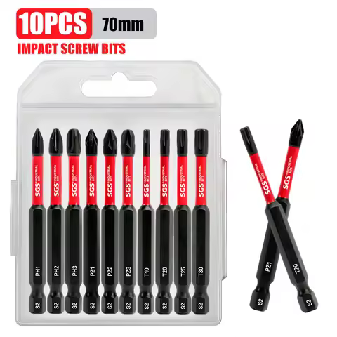 10-Piece Set of S2 Steel Mixed Bits, 70mm Phillips / Torx / Hex, Multiple Sizes, Magnetic, Anti-Twis