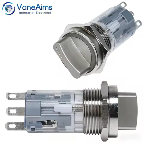 16mm Metal Rotary Selector Switch Knob 2/3 Position Momentary Latching Waterproof Rotary Switch with