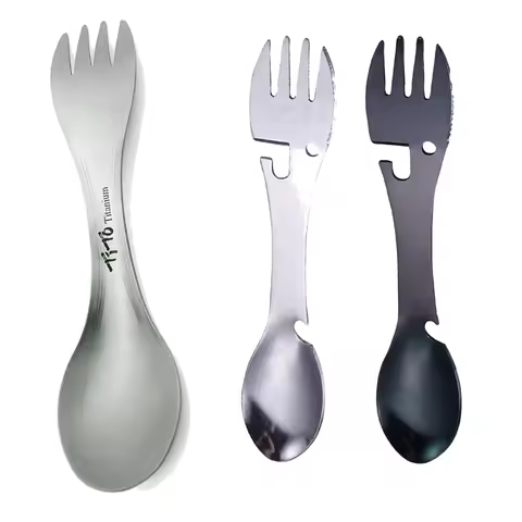 Titanium Spork Spoon Ultralight Cookware For Outdoor Camping Picnic Portable 5-in-1 Utility Spork Sp