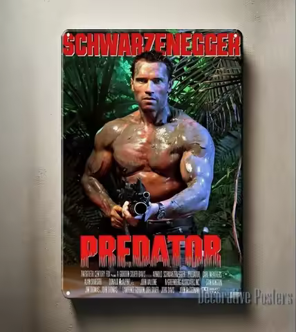 Predator Arnold Schwarzenegger Movie Metal Poster - Tin Sign - Size:
