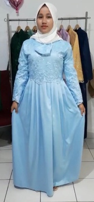 Gamis tile mutiara kombinasi polos saten / Gamis full brukat / pakaian muslimah / baju wanita