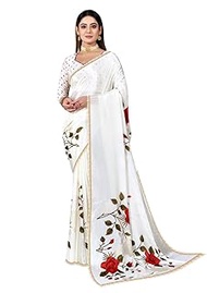 Women's Latest Floral Foil Printed Chiffon Saree For Women With Temple Gota Patti Lace Border & Blou