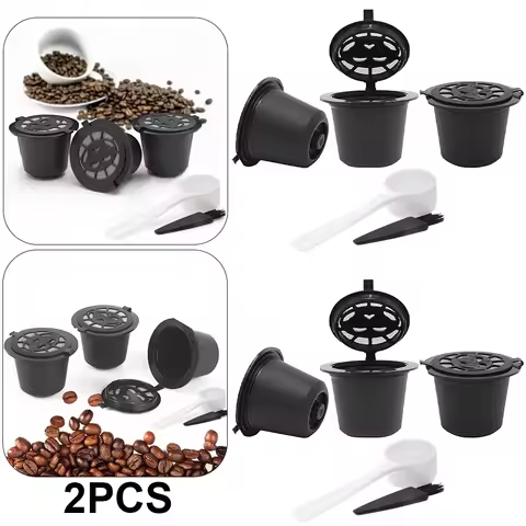 6Pcs Refillable Reuse Coffee Capsule Filters for Nespresso Machine (Black)