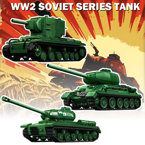 WW2 Military Army Soviet Series T-34 KV-2 IS-2 Heavy Tank Model Building Blocks Soldier Figures Bric