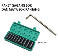 10Pcs Mata Socket 1/2‘’ 8-24mm bonus gagang sok l Impact Kunci Socket/Kunci shock Impact socket set/