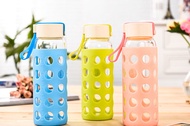 12oz Glass Water Bottle with Silicone Sleeve /Glass drinking bottle/Travel bottle/Sport Healthy drinkling bottle
