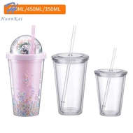 350ml/450ml/650ml Clear Tumbler With Straw Reusable Transparent Double-layer Water Bottle For Coffee Milk DIY Smoothie Cup Drinkware