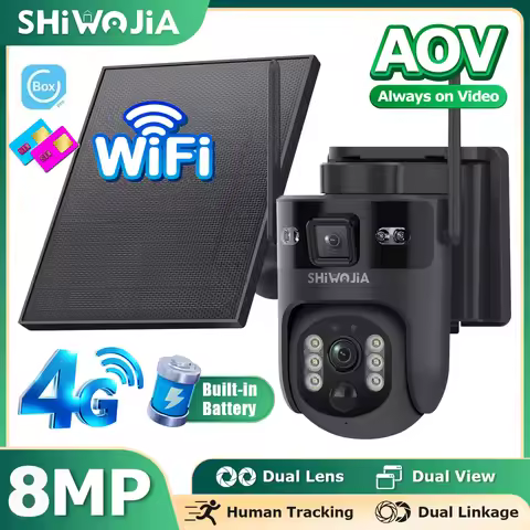 SHIWOJIA AOV Solar Battery Camera 4G SIM 8MP 7/24 Hours Recording Wireless WIFI Security PTZ Camera 