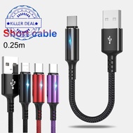 25cm Fast Charging Cable Short Data Cord Usb A To Type-c Quick Power Cables Charge Bank F5z6