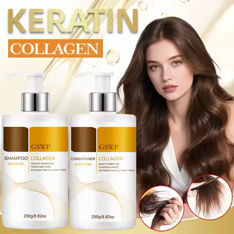 GSWP Collagen Keratin Shampoo and Conditioner Set, large size, contains Moroccan argan oil for deep 