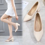 ♞NOBLESSE Korean Pointed Toe Block Heels Office Shoes