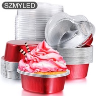 50 Pcs 55ml Tin Foil Aluminum Foil Pudding Cup With Lid Heart-shaped Disposable Mini Mousse Cupcake