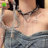 MEIHUAA Pearl Necklace, Sweet Cool Entangle Women's Choker,  Multi-Layer Girl Daily Wear Cross Penda