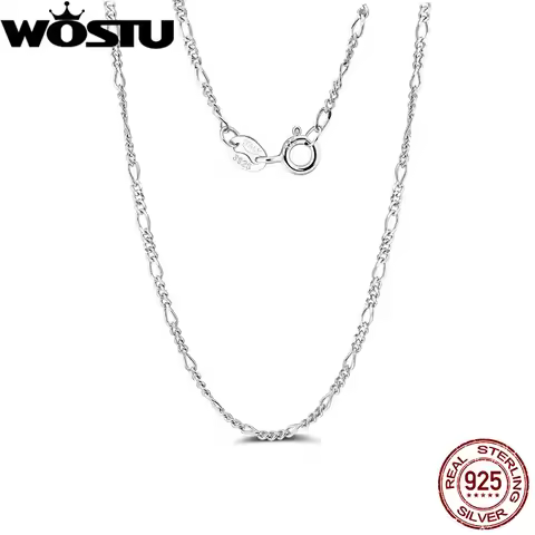 WOSTU Real 925 Sterling Silver Figaro Link Chain Necklace for Women Girls, s925 Silver Thin & Strong