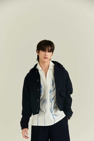 MAISON L BOMD -NAVY WEAVING WOOL-BLEND JACKET