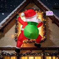 1M Christmas Inflatable Climbings Santa Claus Back Green Gift Bag Built-in LED Lights Hung On Walls 