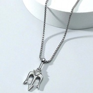 European American Simple Hip-Hop Aquaman Trident Pendant Titanium Poem Necklace Trendy Domineering M