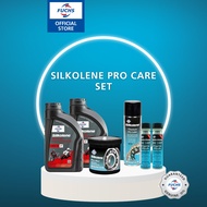 Silkolene Motorcycle Pro Care Set Silkolene Pro Engine Oil 4T &amp; Silkolene Titanium Chain Lube &amp; Silkolene Engine Flush